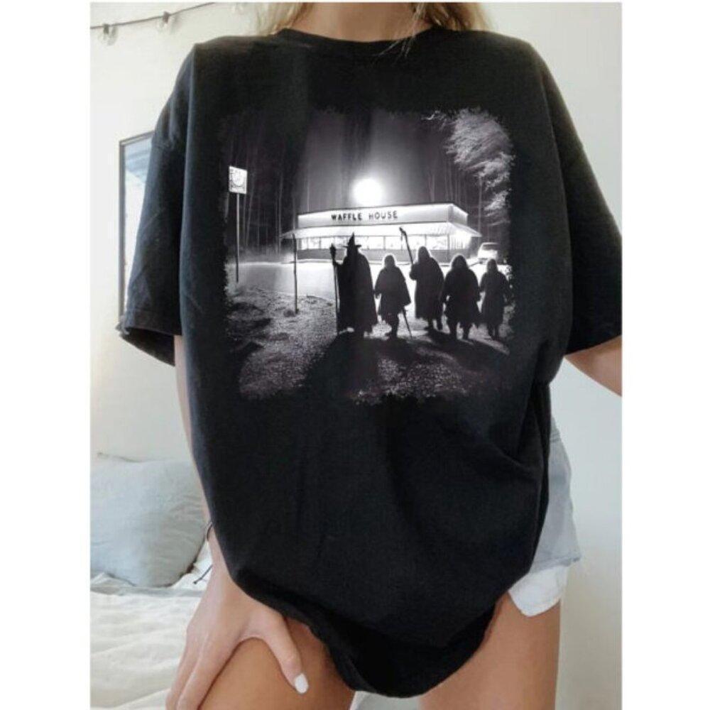 Gandalf And Fellowship At Waffle Restaurant Middle Earth Tee